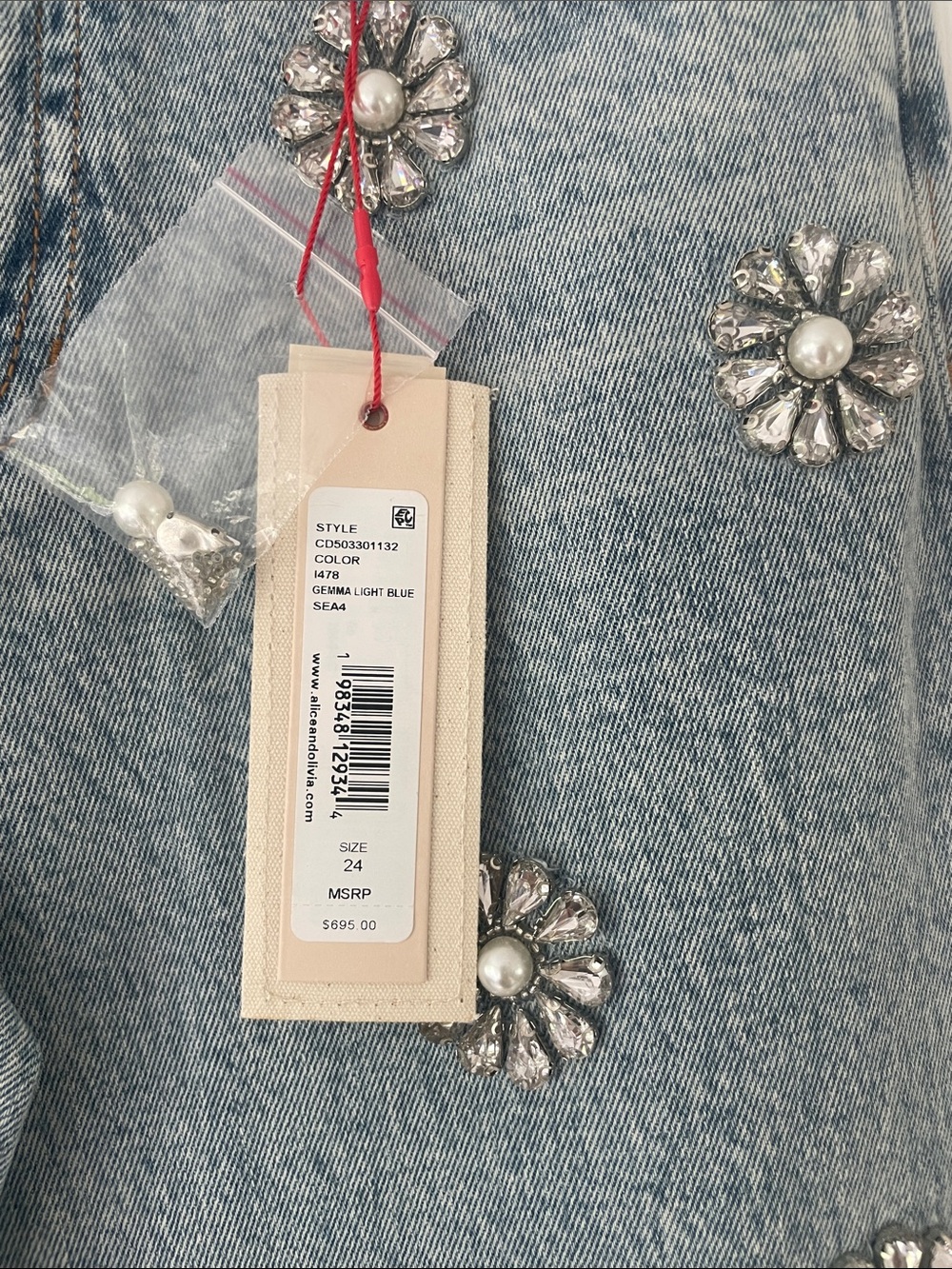Alice + Olivia Roxie Crystal-Embellished Straight -Leg Jeans - Picture 6 of 7